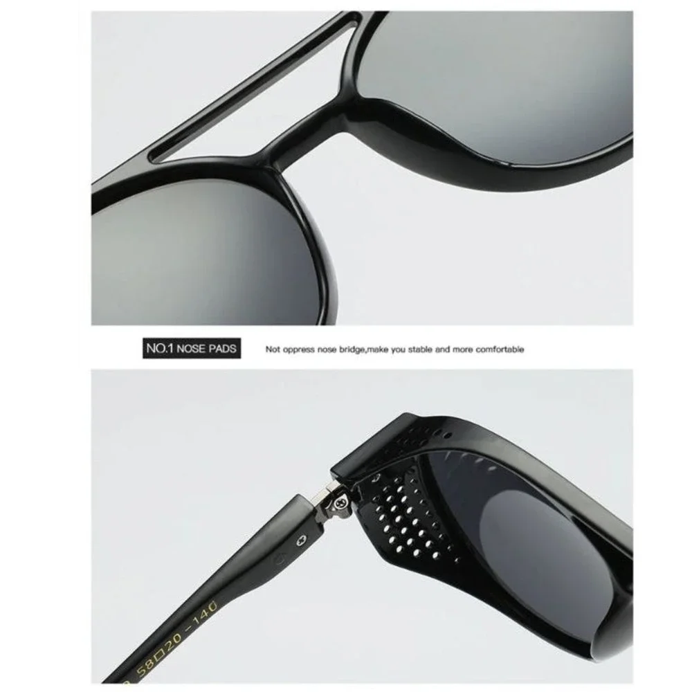 Mens Steampunk Outfit Sunglasses Matte Black Silver Mirror Lens Side Shields New